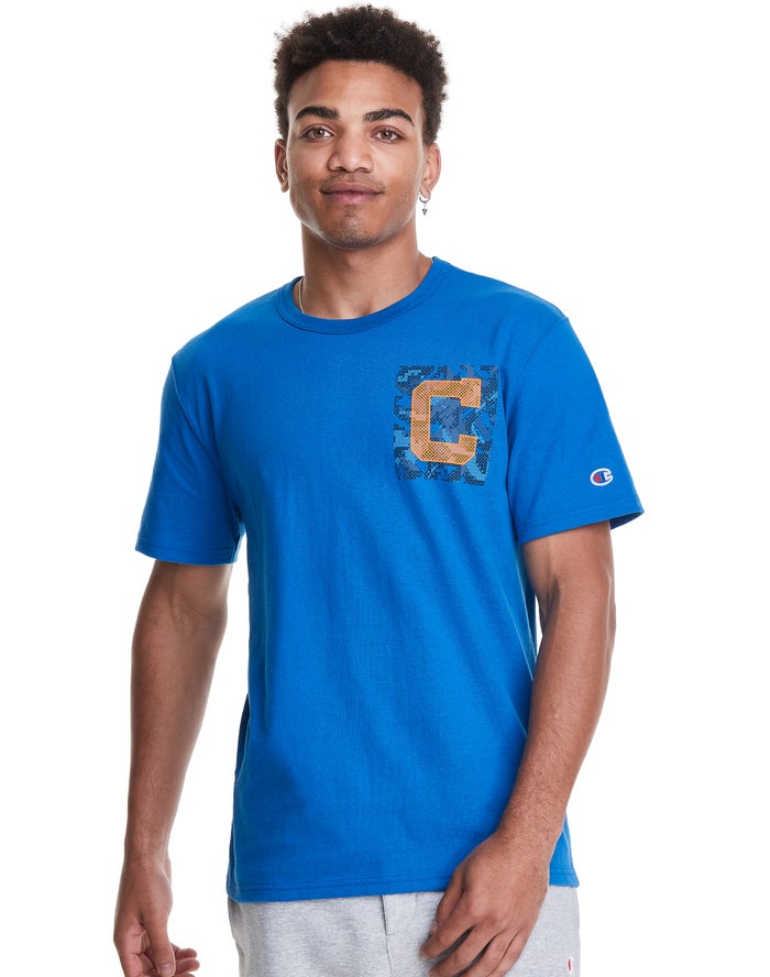 Champion T-Shirt Heren - Blauw - Heritage Camo Cross Stitch C Logo ( 904316-PNJ )